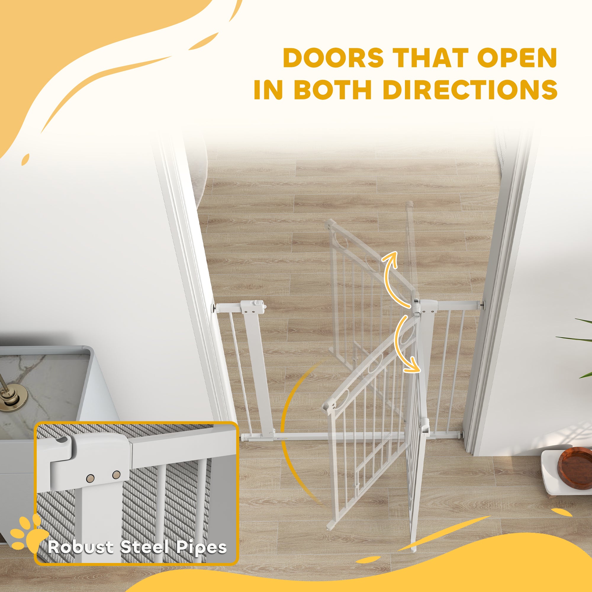 106cm Tall Dog Gate with Cat Door, 7cm and 14cm Extensions, for Stairs, Doorways