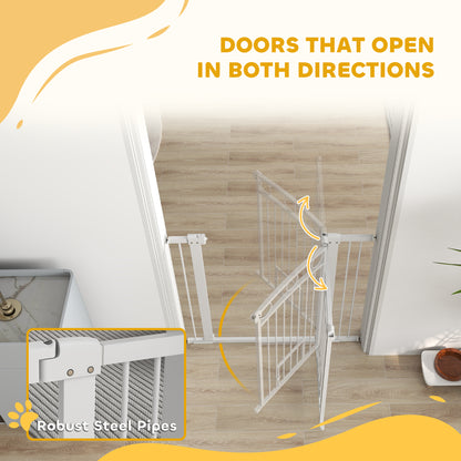 PawHut 106cm Tall Dog Gate with Cat Door, 7cm and 14cm Extensions, for Stairs, Doorways, 76-104cm Width PawHut