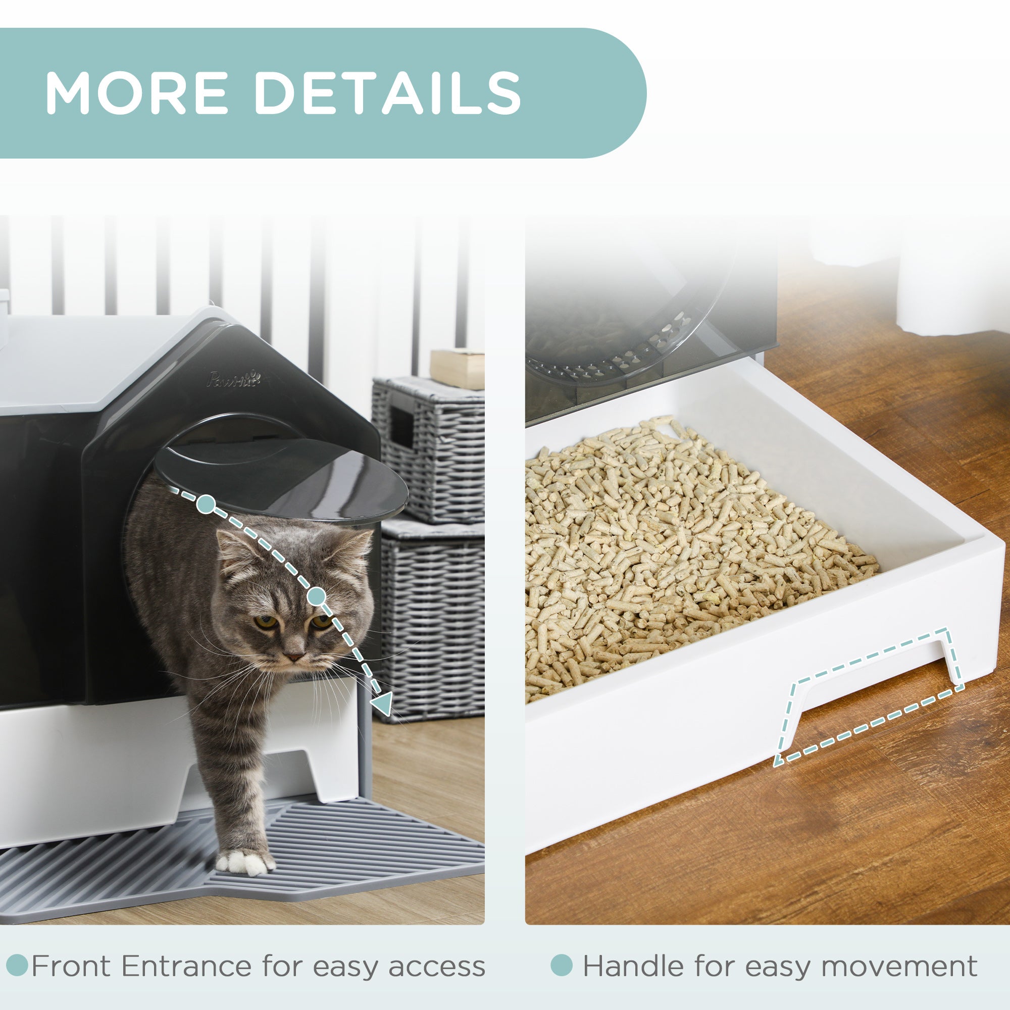 Cat Litter Box with Scoop, Enclosed Cat Toilet with Pull-Out Drawer, Odour Control & Easy Clean, Slate Grey