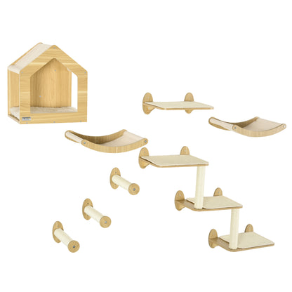 8 Piece Cat Shelves Set With House Three Perches Scratching Aosom UK Default Title