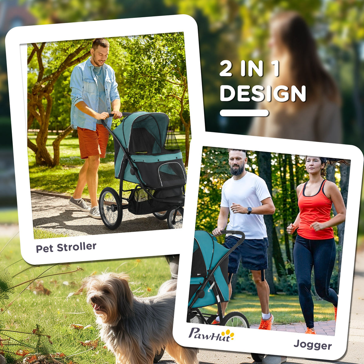 PawHut Foldable Pet Stroller Jogger, with Three Wheels, Canopy, for Medium and Small Dogs, Green PawHut