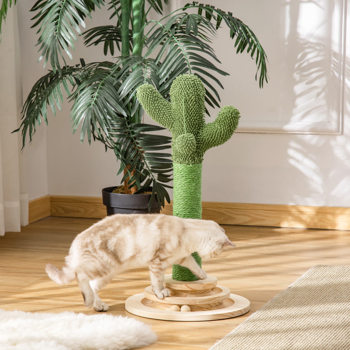 Cactus Shaped Cat Tree Tower Green With Sisal Scratching Aosom UK