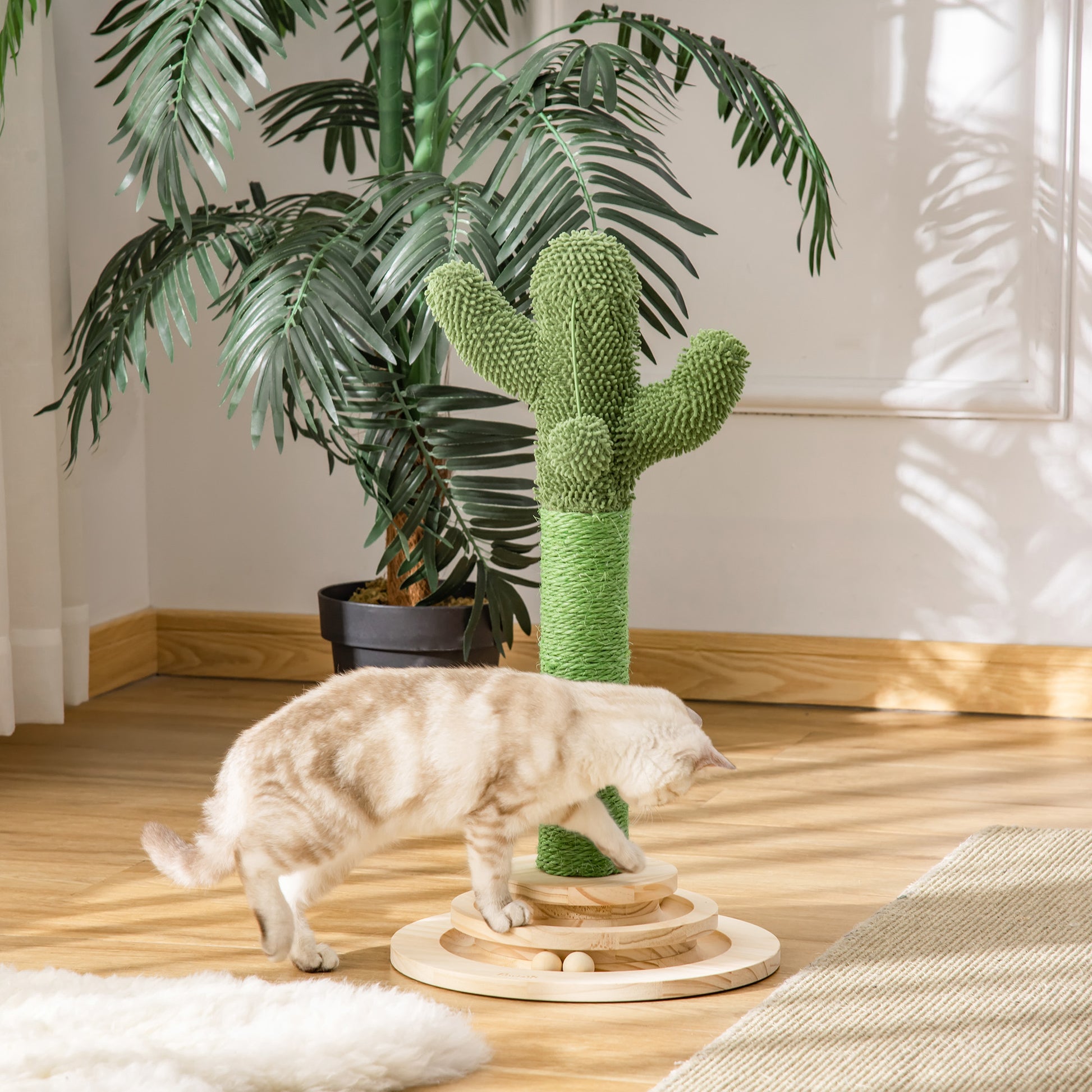 Cactus Shaped Cat Tree Tower Green With Sisal Scratching Aosom UK