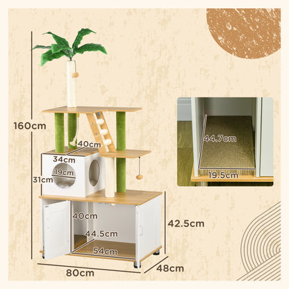 Cat Tree W Hidden Litter Box Enclosure 2 In 1 Green Leaf Aosom UK