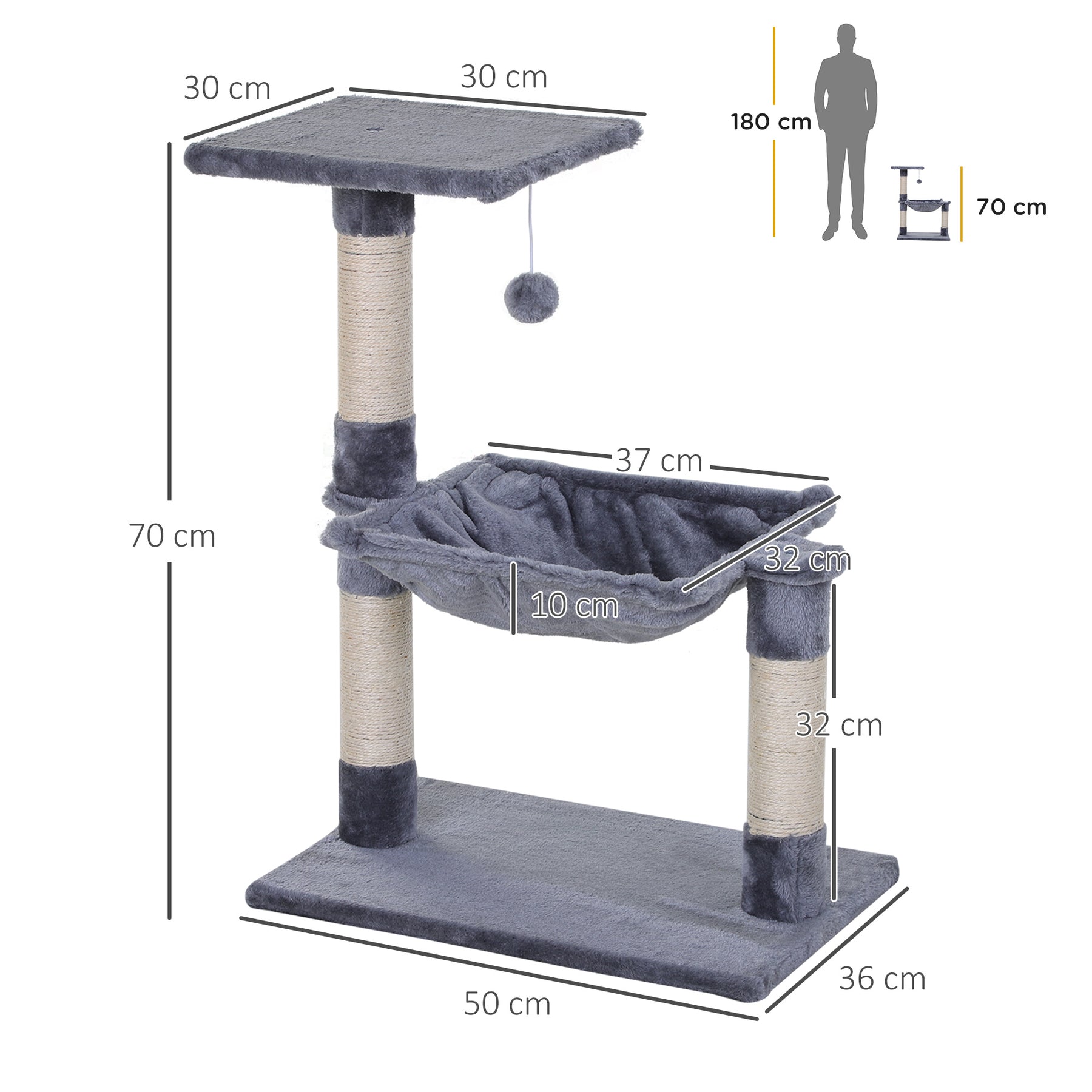 Cat Scratching Post, 2-Tier with Sisal Rope and Dangle Toy, Interactive, Beige