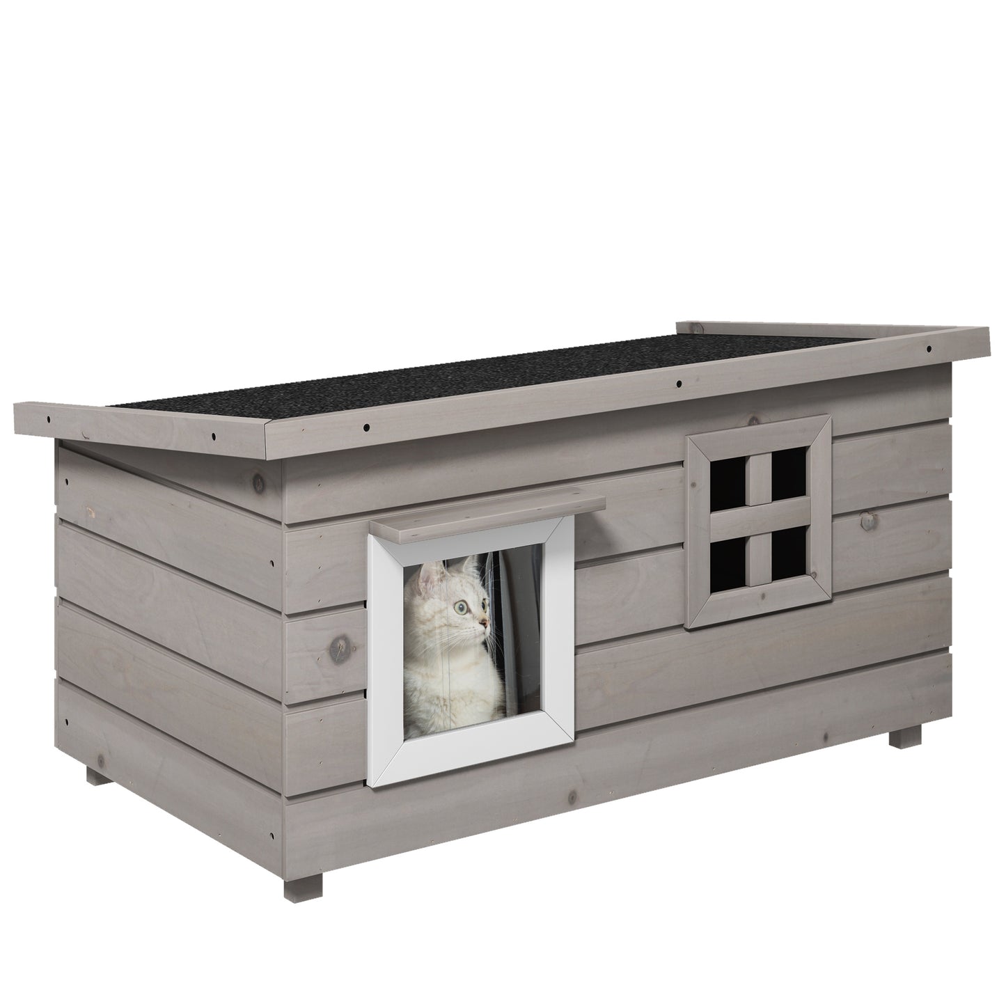 Wooden Cat House Outdoor Elevated Shelter Kennel Pet Play Aosom UK Default Title