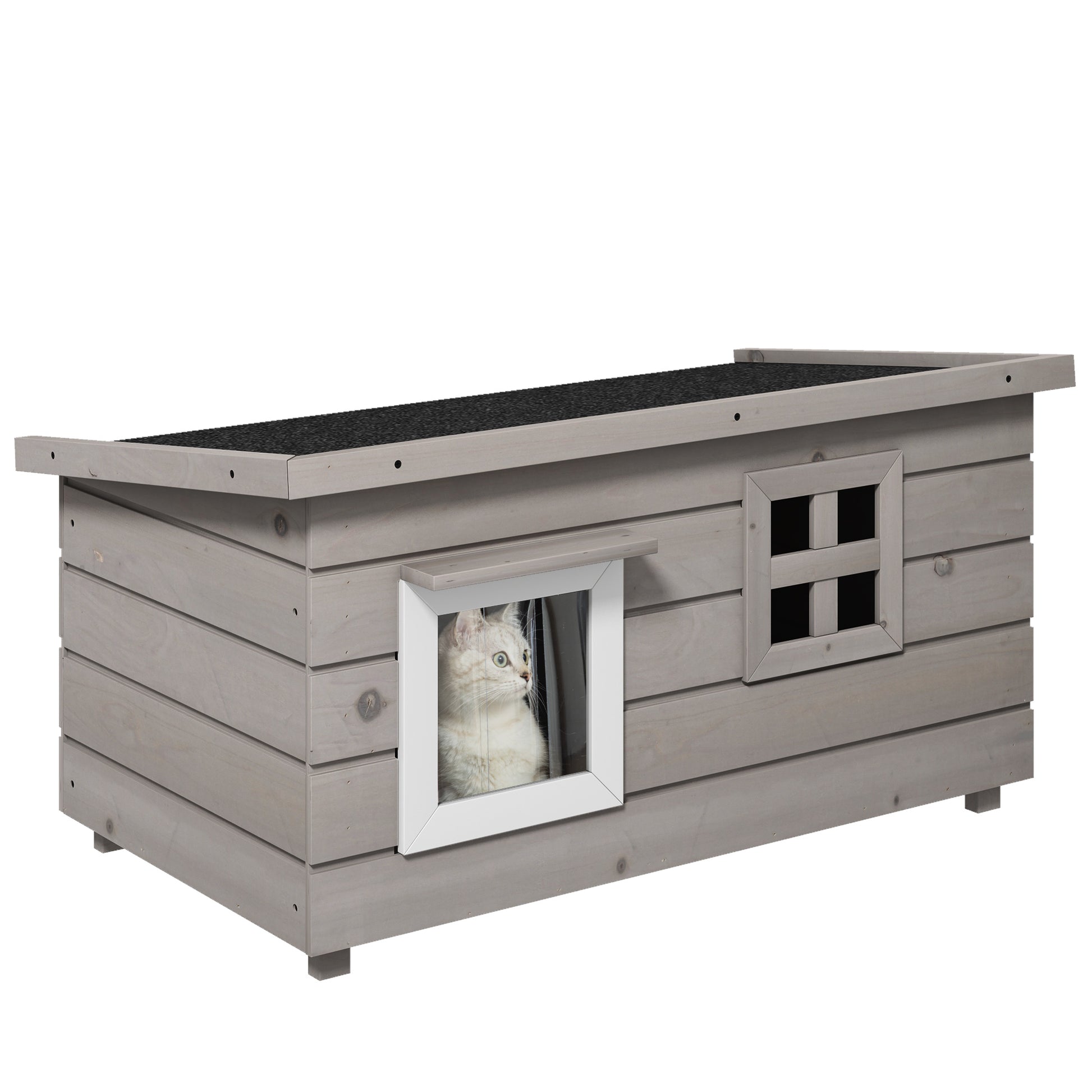 Wooden Cat House Outdoor Elevated Shelter Kennel Pet Play Aosom UK Default Title