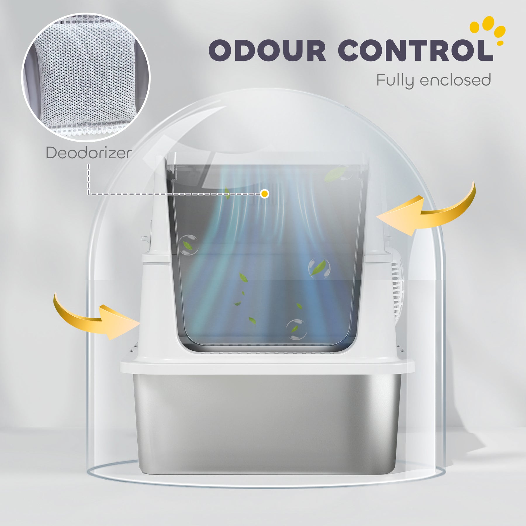 Extra Large Stainless Steel Cat Litter Tray with Scoop, Flip-Top Lid, Odour Control, Modern Design