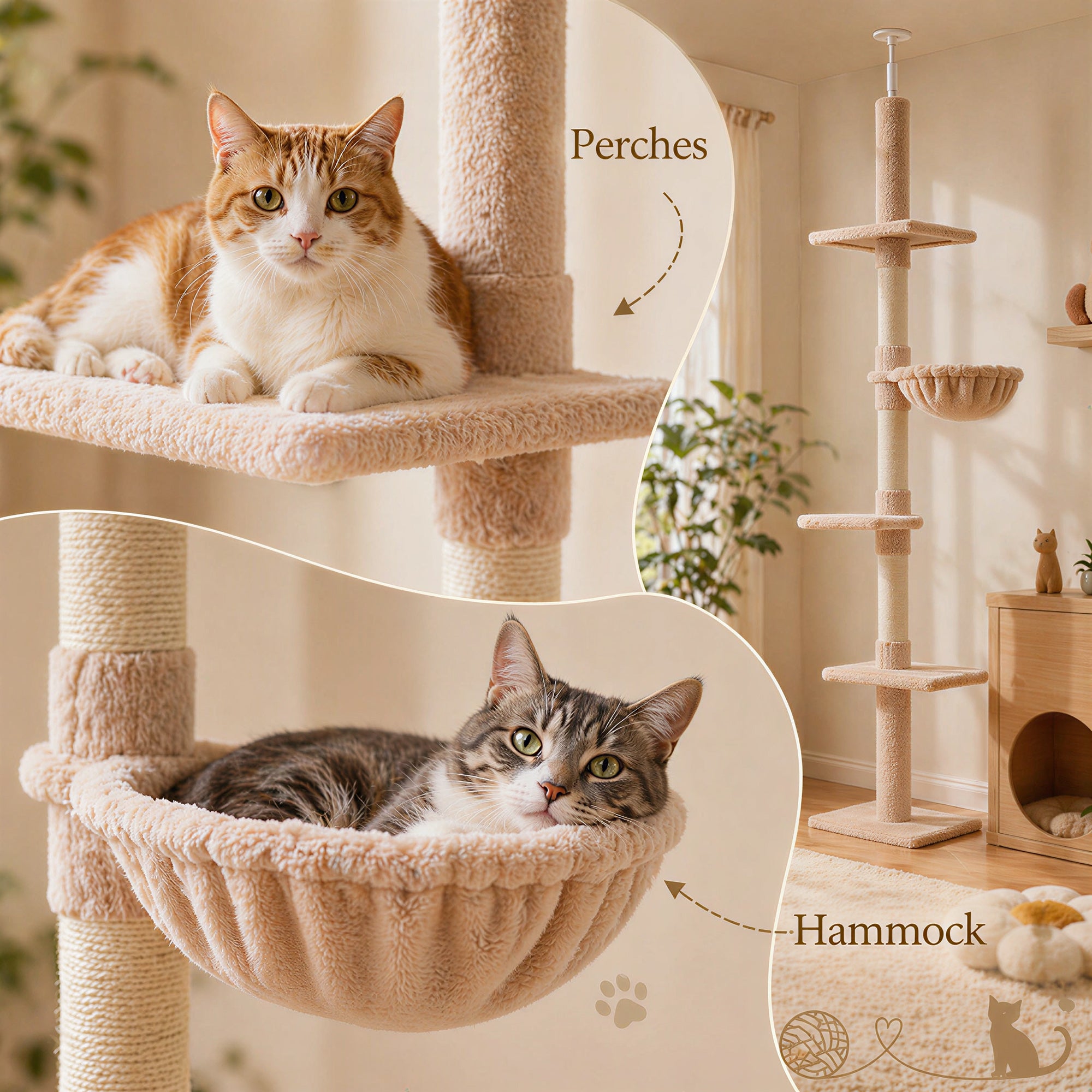 Floor to Ceiling Cat Tree 5-Tier Kitty Tower Activity Center Scratching Post
