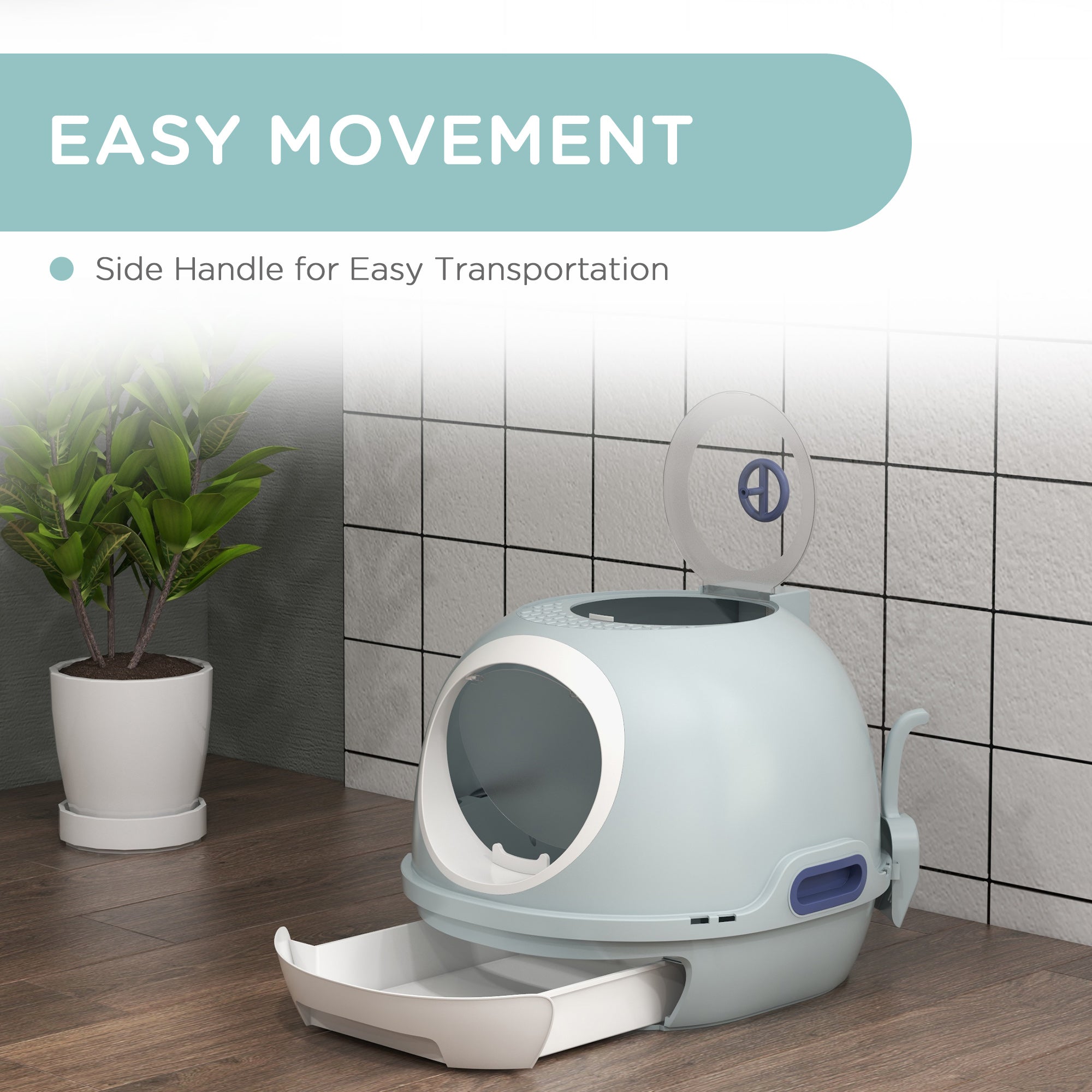 Cat Litter Box With Litter Scoop, Drawer-Type Easy To Clean, Skylight, Light And Easy To Move
