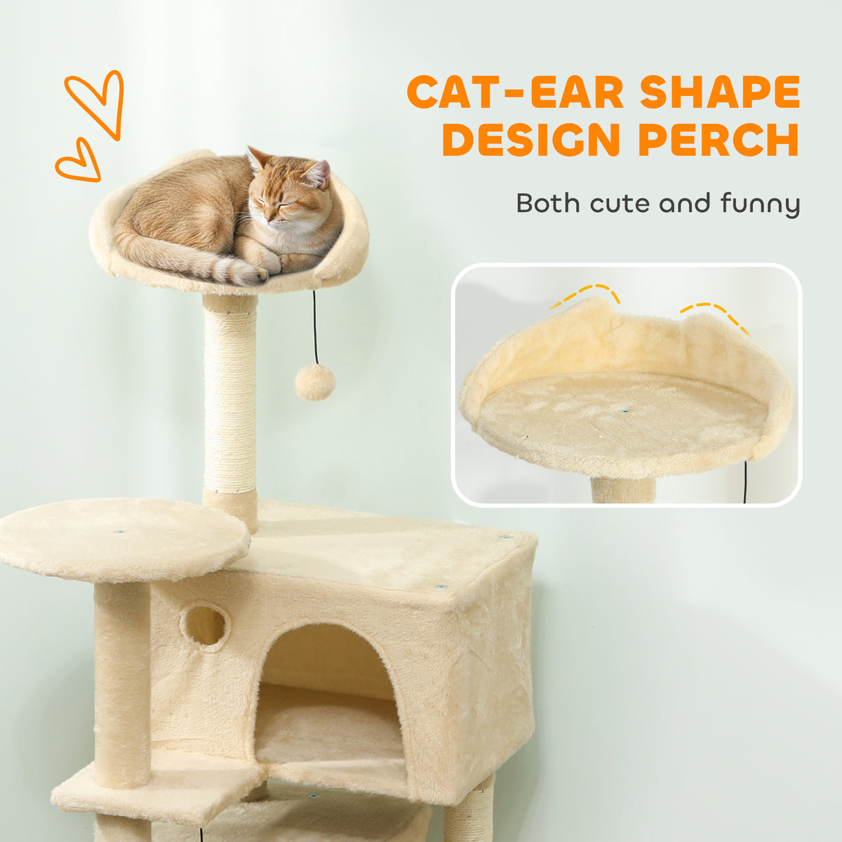 PawHut 140cm Large Cat Tree Tower with Sisal Scratching Posts, Plush Perches, Hammock, Beige PawHut