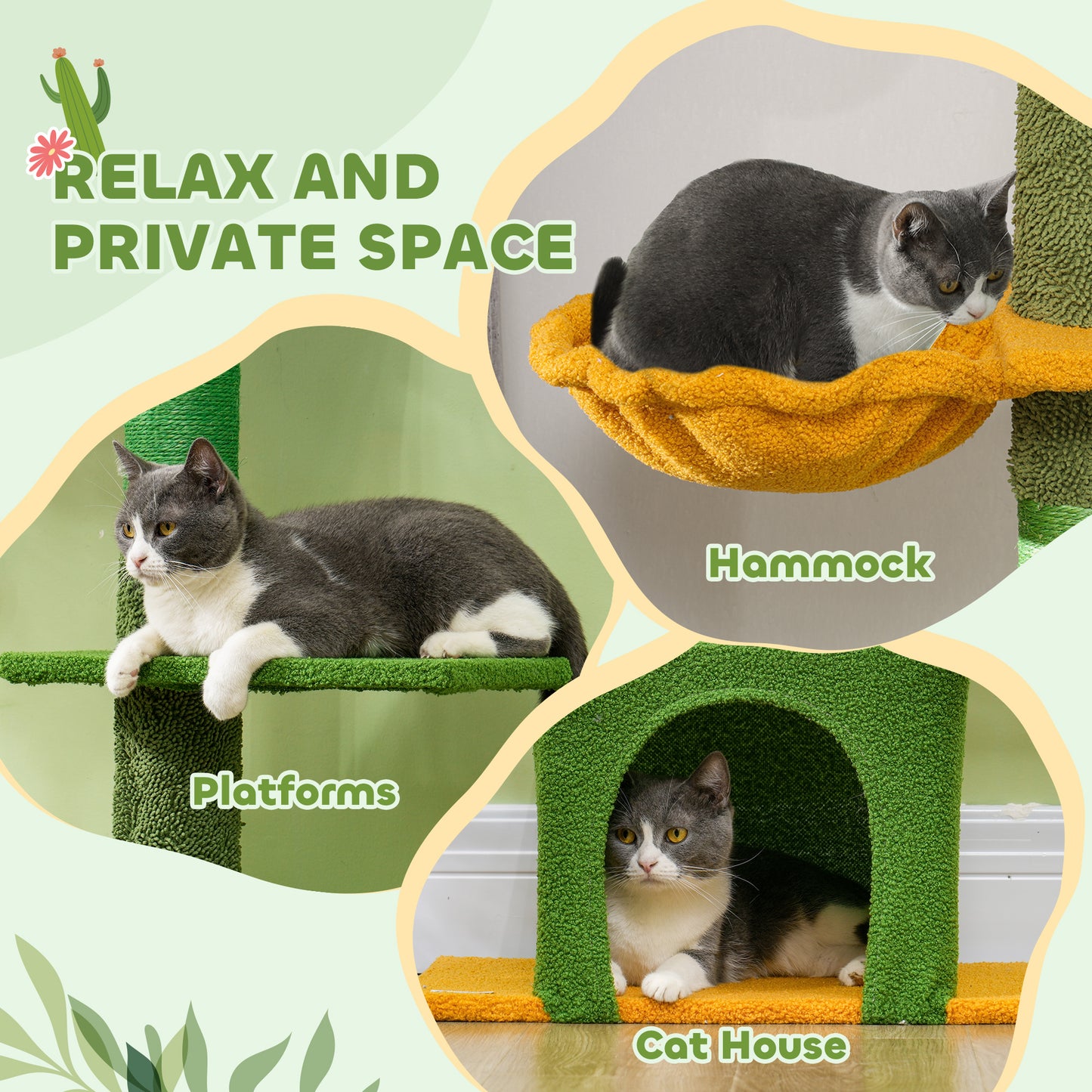 Floor To Ceiling Adjustable Cat Tree With Scratching Posts