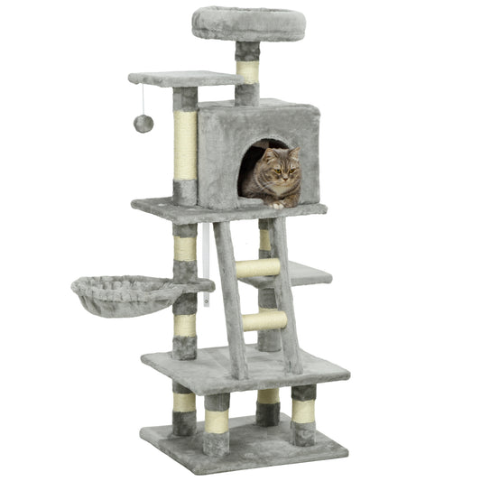 Cat Tree With Scratching Post House Hammock Grey Aosom UK Default Title
