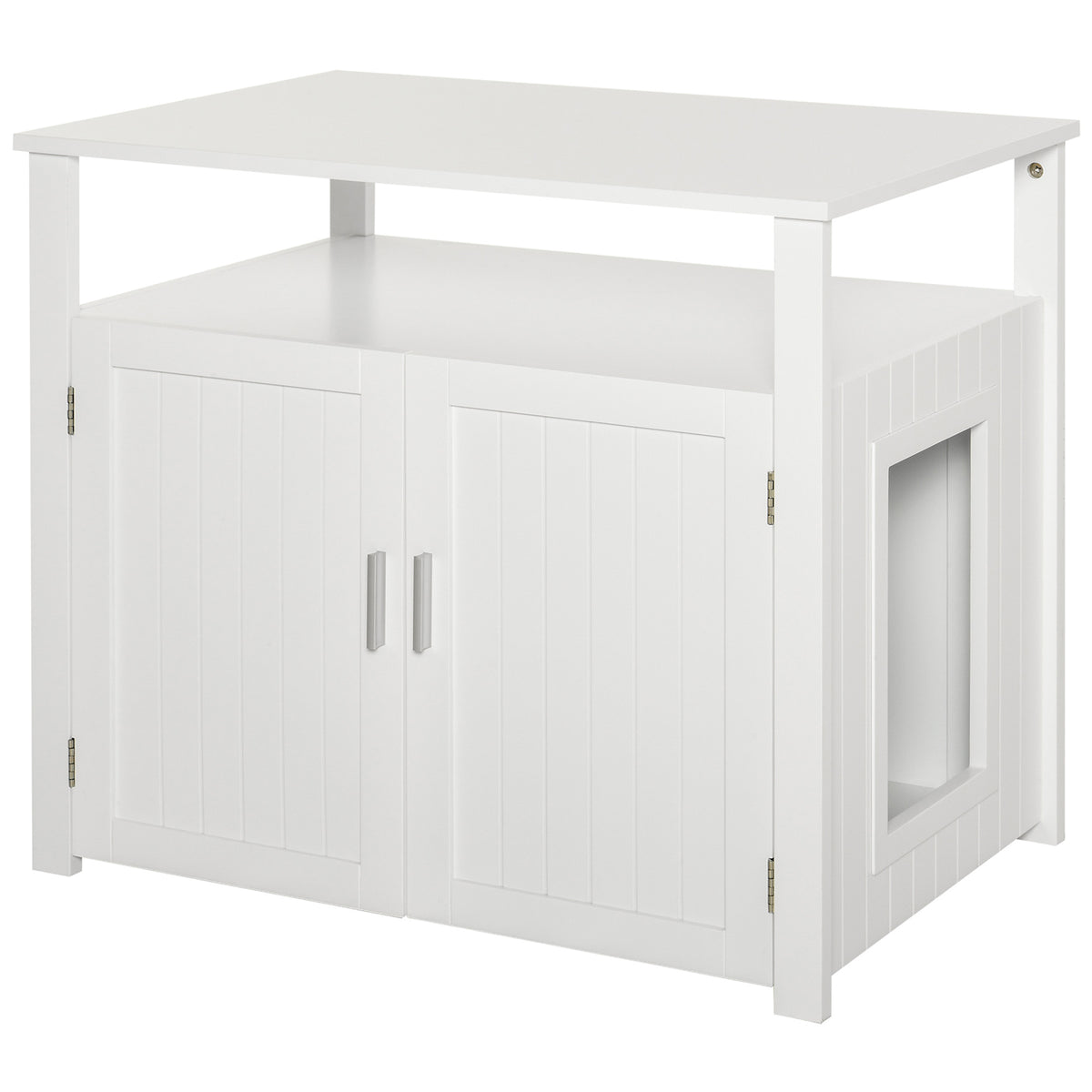 PawHut Wooden Cat Litter Box Enclosure Furniture with Adjustable Interior Wall & Large Tabletop for Nightstand, White PawHut Default Title