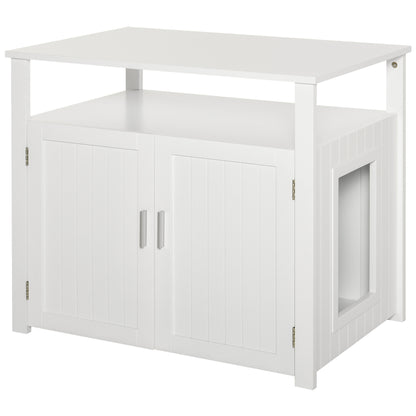 PawHut Wooden Cat Litter Box Enclosure Furniture with Adjustable Interior Wall & Large Tabletop for Nightstand, White PawHut Default Title