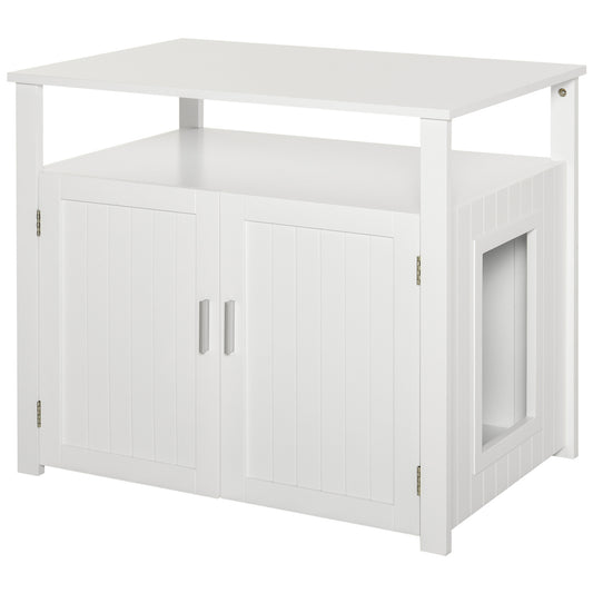 PawHut Wooden Cat Litter Box Enclosure Furniture with Adjustable Interior Wall & Large Tabletop for Nightstand, White PawHut Default Title