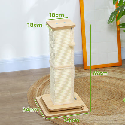 PawHut 3-in-1 Cat Scratching Post, 67cm Cat Scratcher w/ Track Ball Toy, Oak Tone PawHut