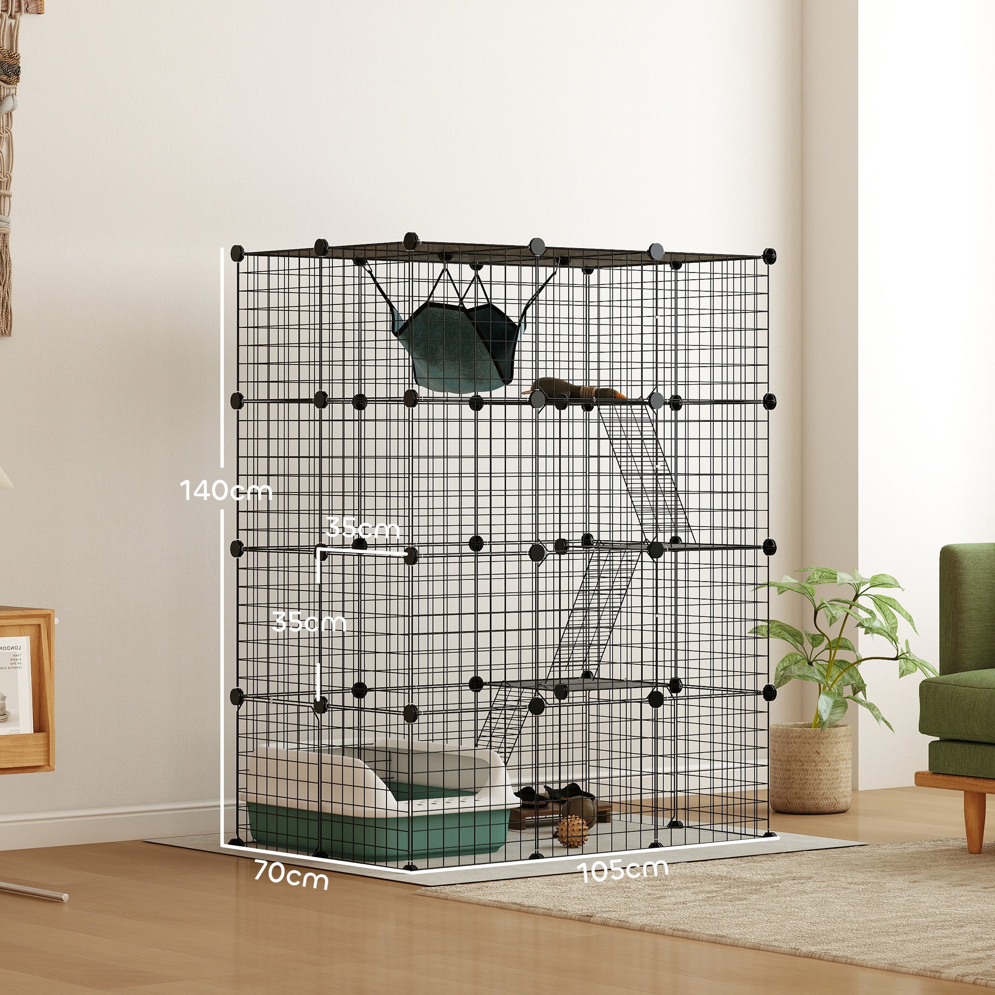 4-Tier DIY Large Cat Cage with Hammock, Ramps, 5 Doors, Indoor Use for 1-3 Cats, Black