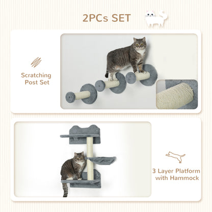 Wall Mounted Cat Shelf Set 4 Piece With Scratching Post Aosom UK