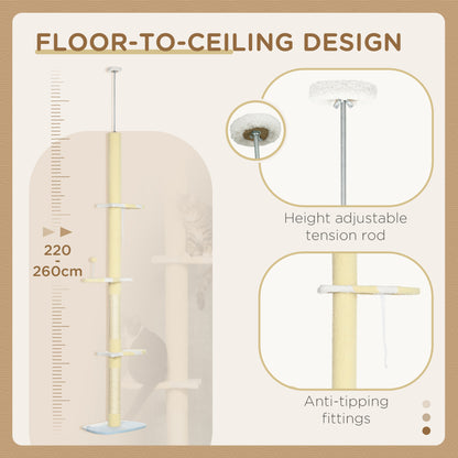 PawHut Floor to Ceiling Cat Tree with House, Hammock & Perches – Adjustable 225–255cm Cat Tower Floor to Ceiling Cat Tree PawHut