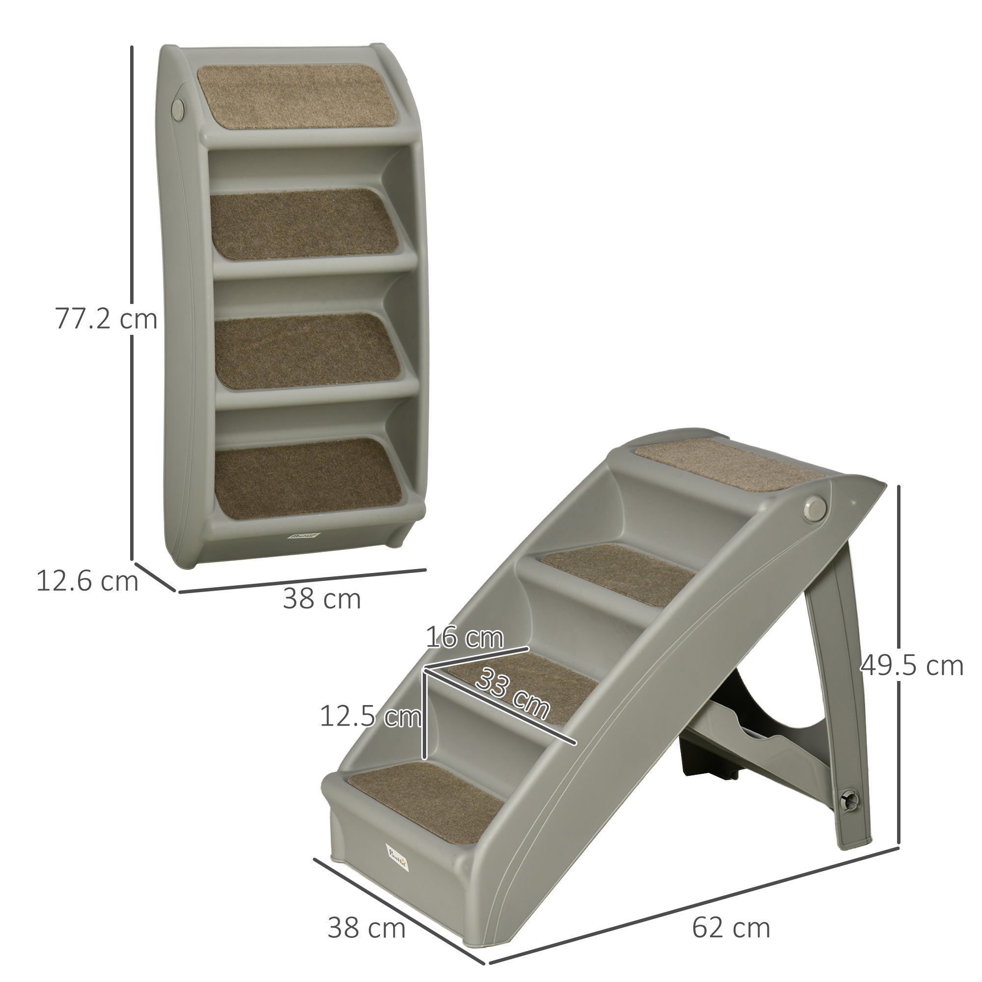 Foldable Pet Stairs, 4-Step for Cats Small Dogs with Non-slip Mats, Grey