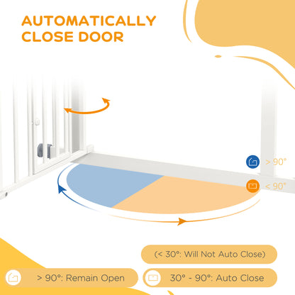 PawHut Pressure Fit Stair Gate, Dog Gate w/ Small Cat Door, Auto Closing System, Double Locking Openings, 74-80cm - White PawHut