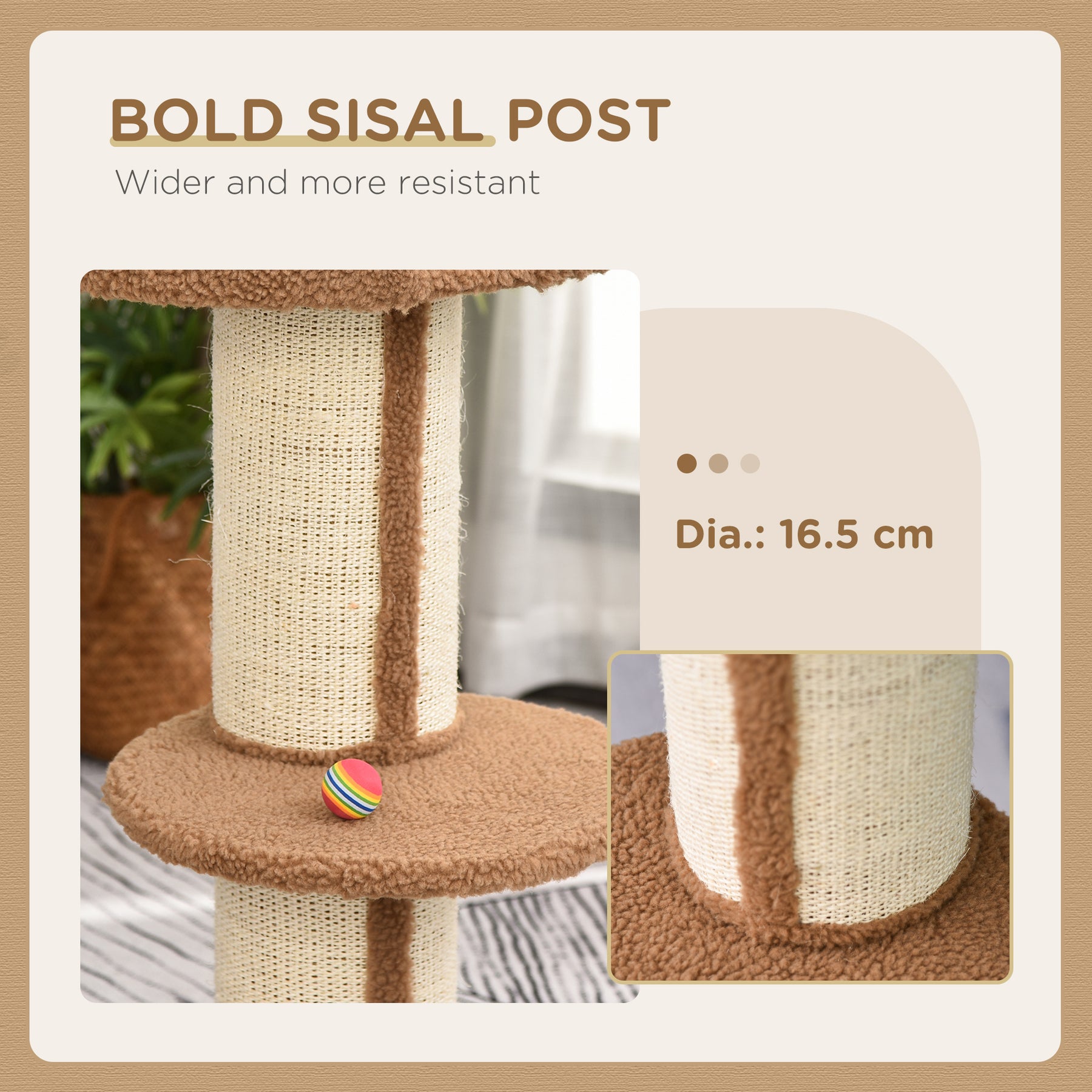 Cat Tree with Perches, Sisal Scratching Posts & Lamb Cashmere, Activity Centre, Brown