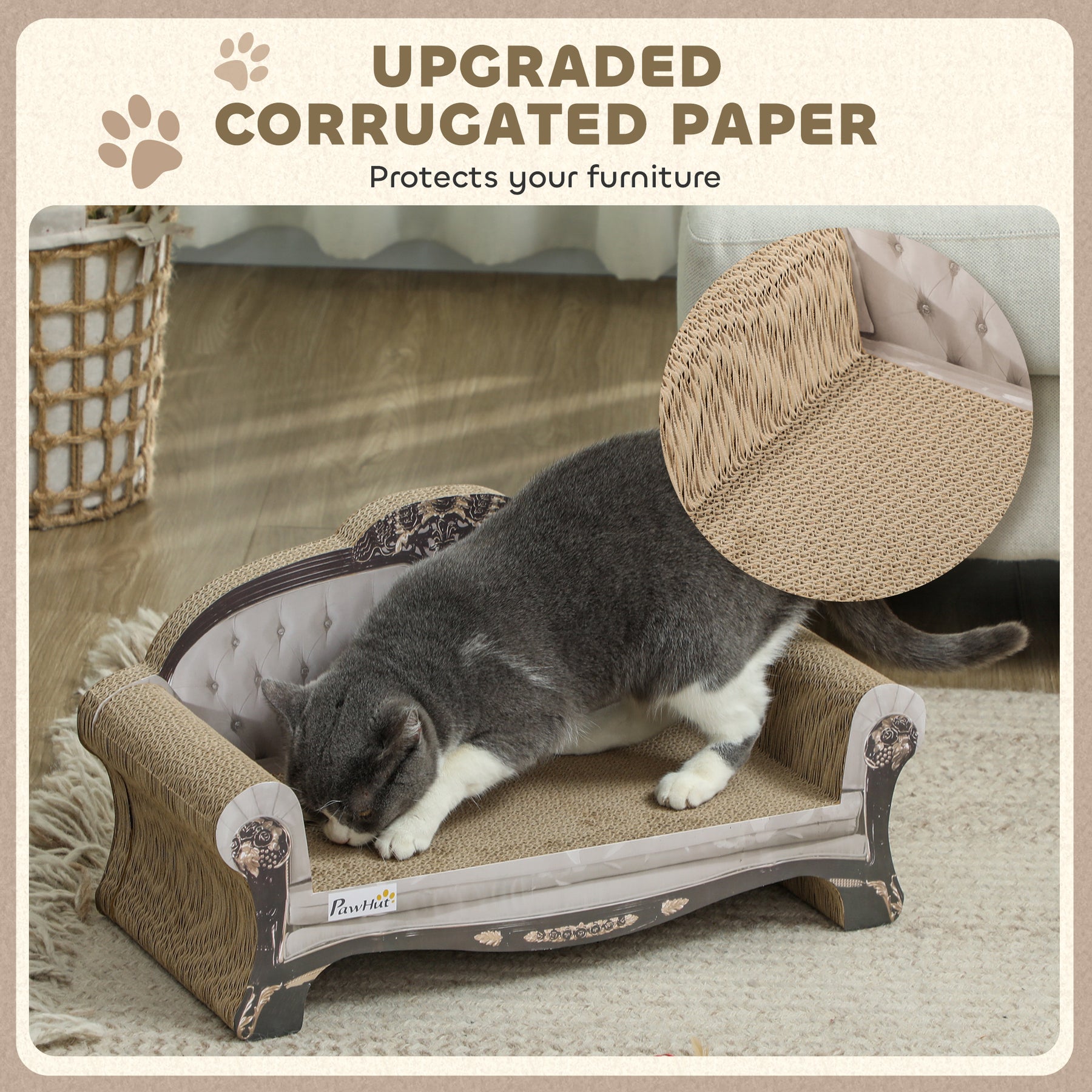 2 in 1 Cat Scratcher with Organic Catnip for Indoor Cats, Brown