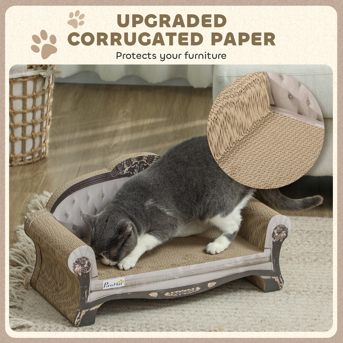 PawHut 2-in-1 Cat Scratcher with Catnip for Indoor Cats, 29.5 x 56 x 26cm, Brown PawHut