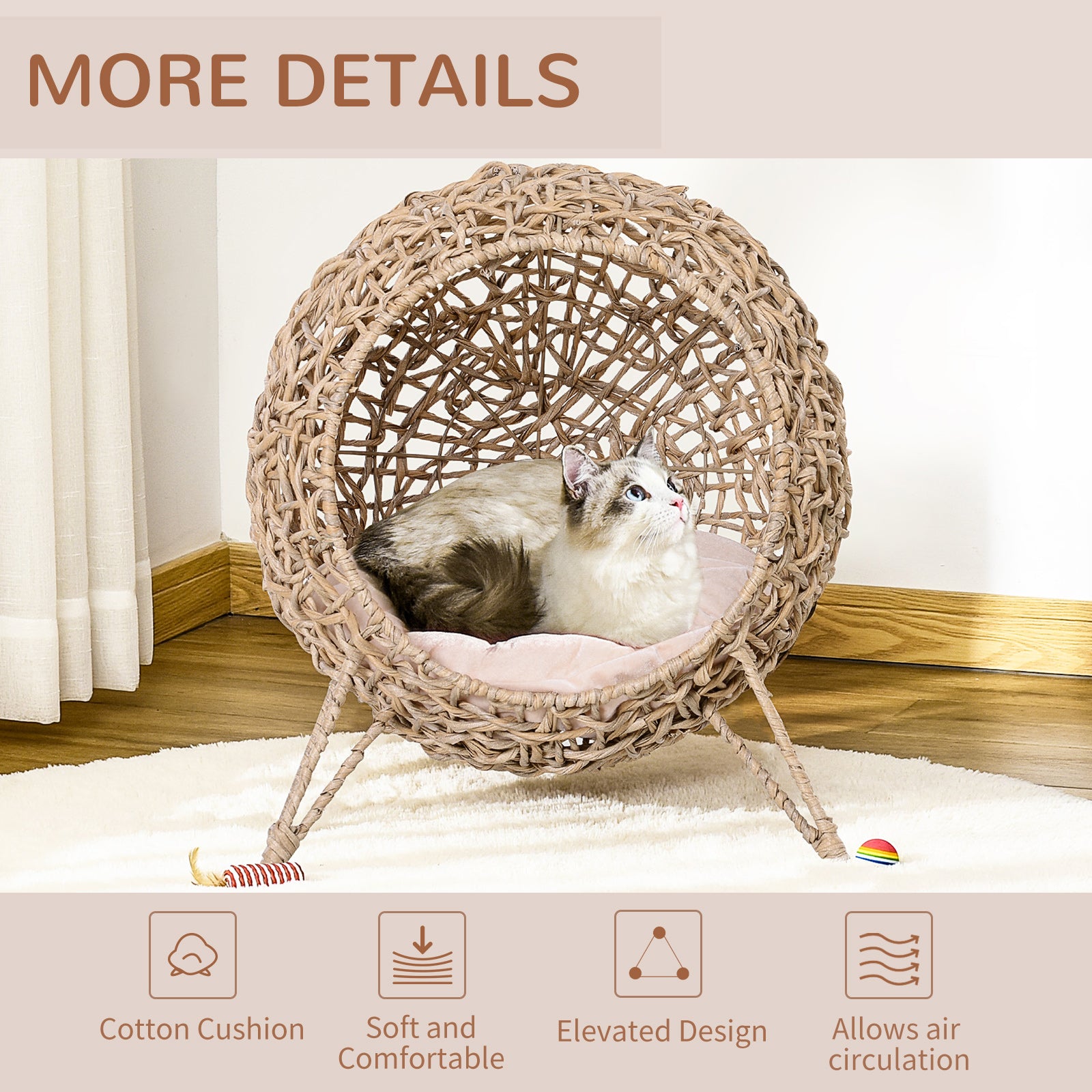 Cat Hammock Rattan House Ball Shaped Bed Aosom UK