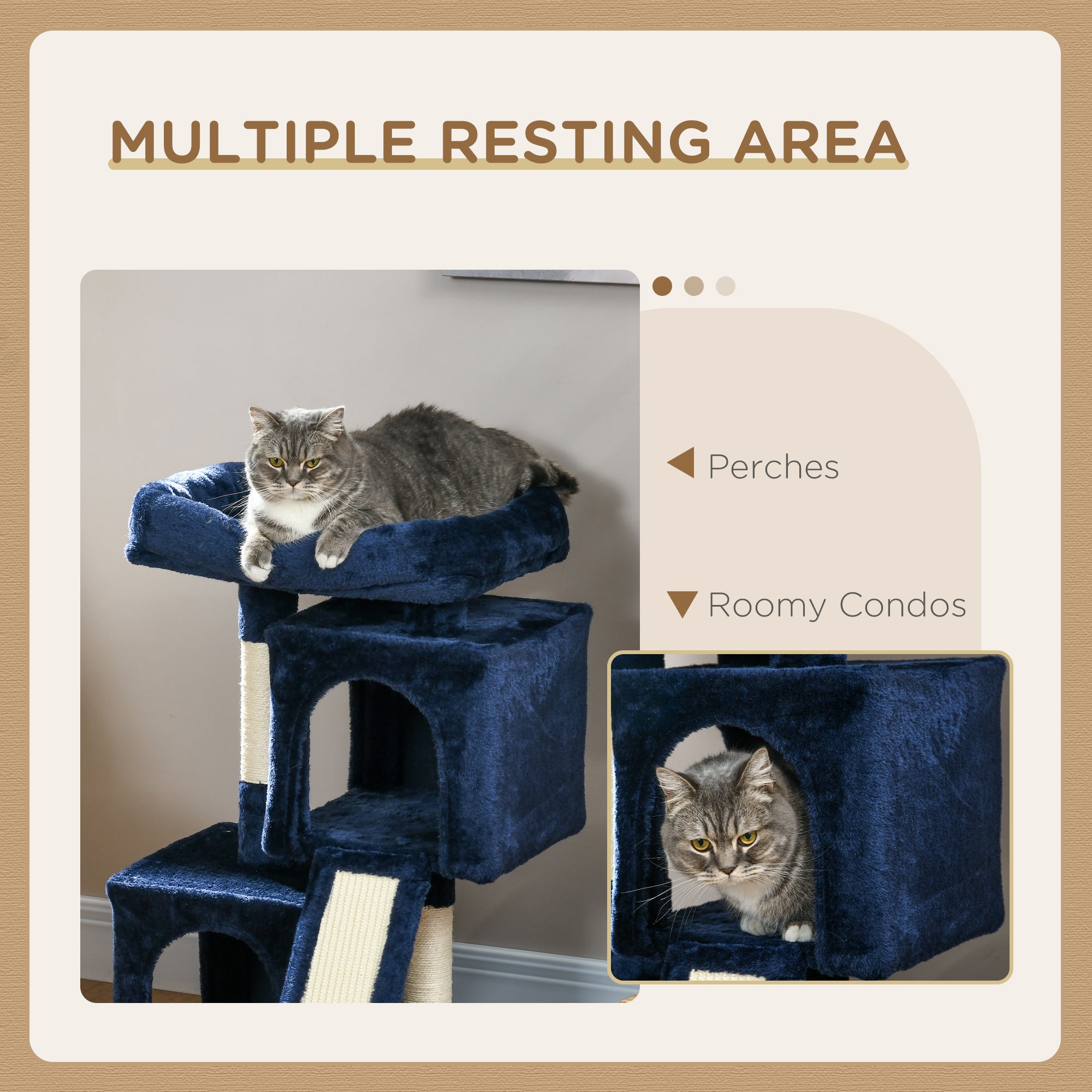 Sisal Cat Activity Tree, Rest & Play Centre with 2 Houses, Durable, Navy Blue