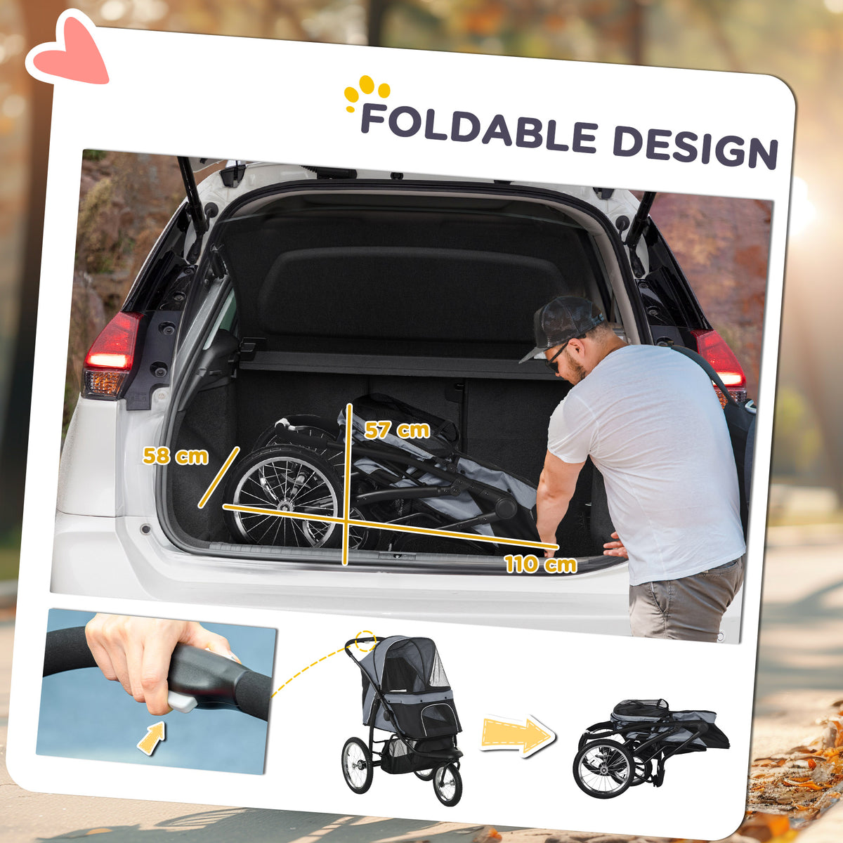 PawHut Foldable Pet stroller, Dog Buggy with Three Wheels, for Small/Medium Dogs, Grey PawHut