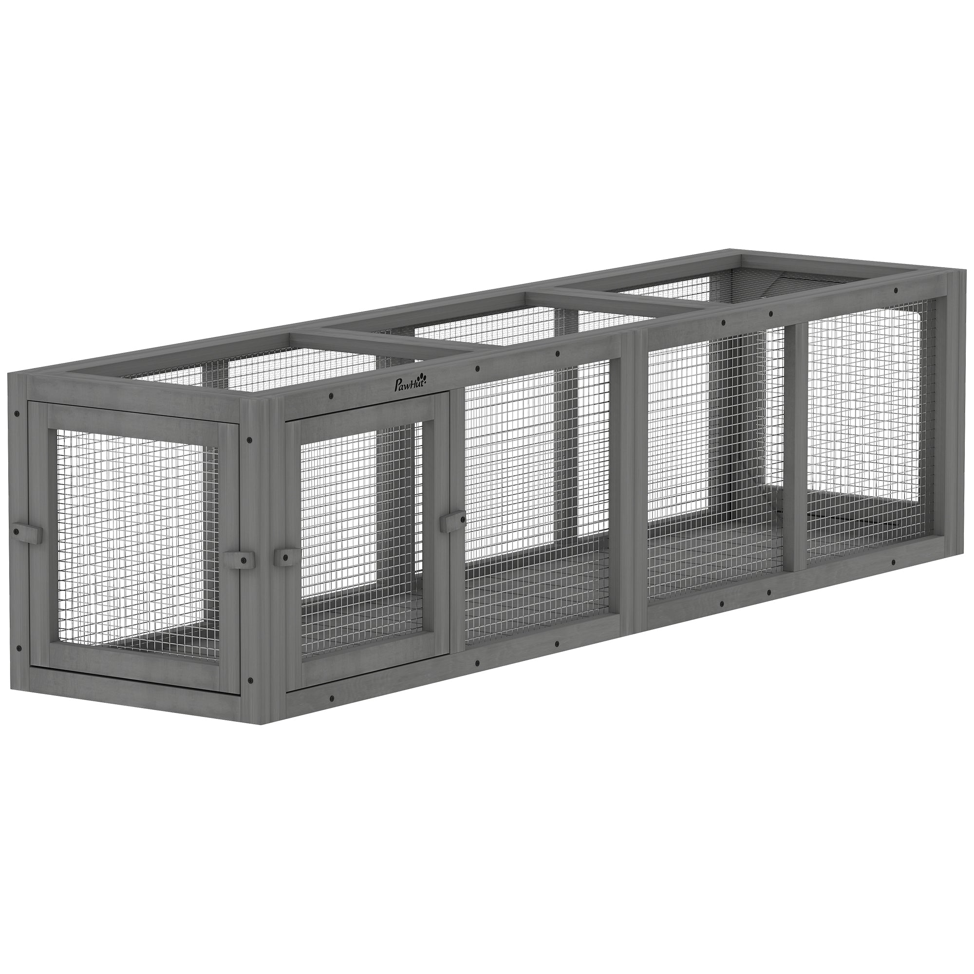 Outdoor Cat Tunnel, Wooden Play Cat Enclosure, Extendable Pet Run with 3 Doors, for Indoor and Outdoor Use, Grey