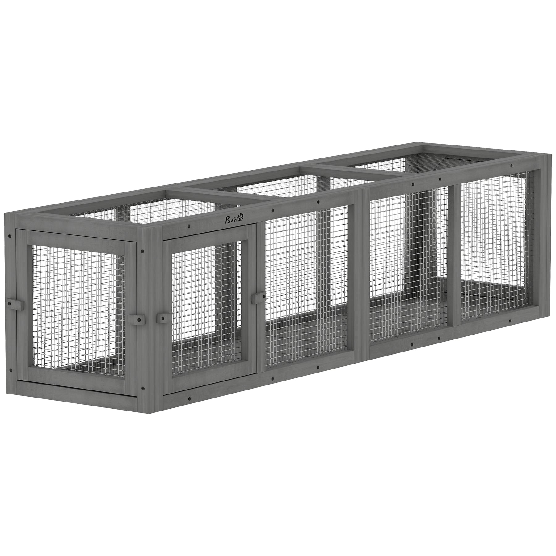 Outdoor Cat Tunnel, Wooden Play Cat Enclosure, Extendable Pet Run with 3 Doors, for Indoor and Outdoor Use, Grey