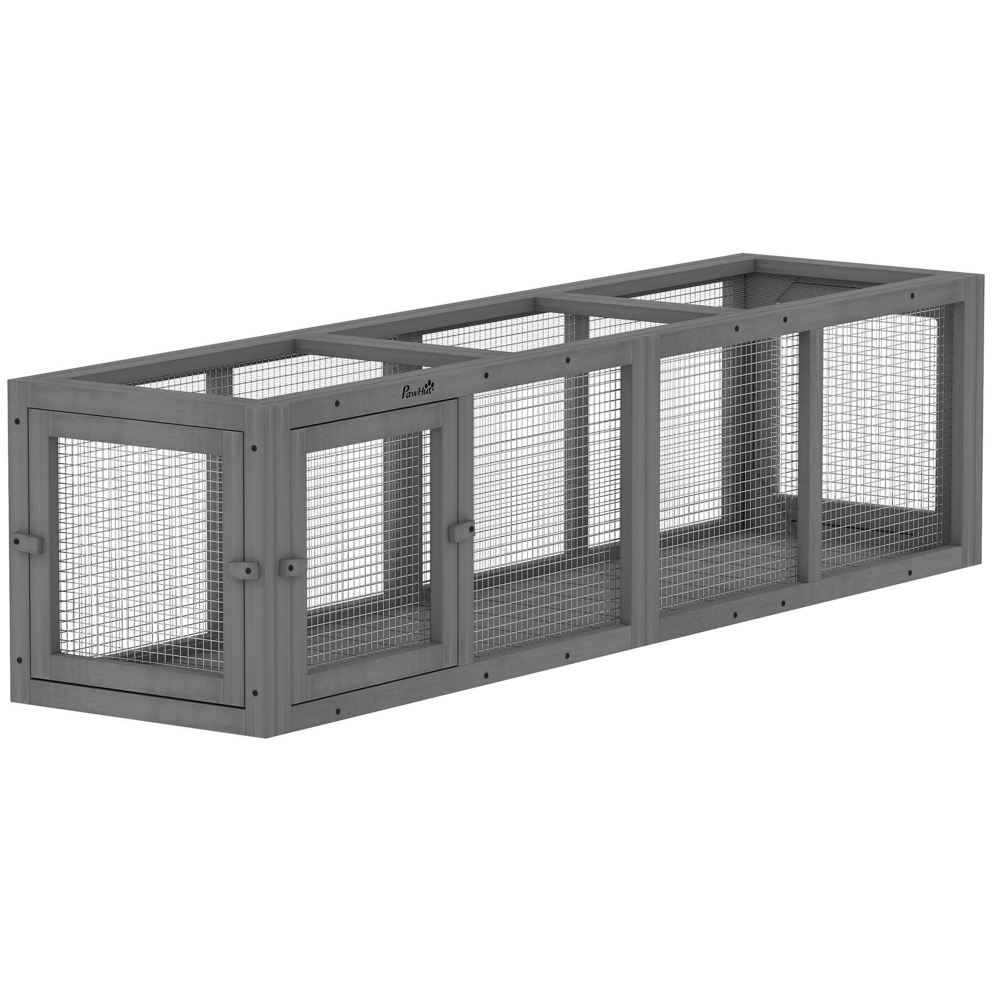 Outdoor Cat Tunnel, Wooden Play Cat Enclosure, Extendable Pet Run with 3 Doors, for Indoor and Outdoor Use, Grey
