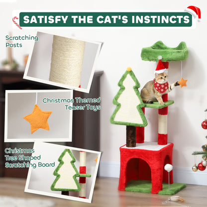 Christmas Cat Tree Tower With Scratching Post Board Aosom UK