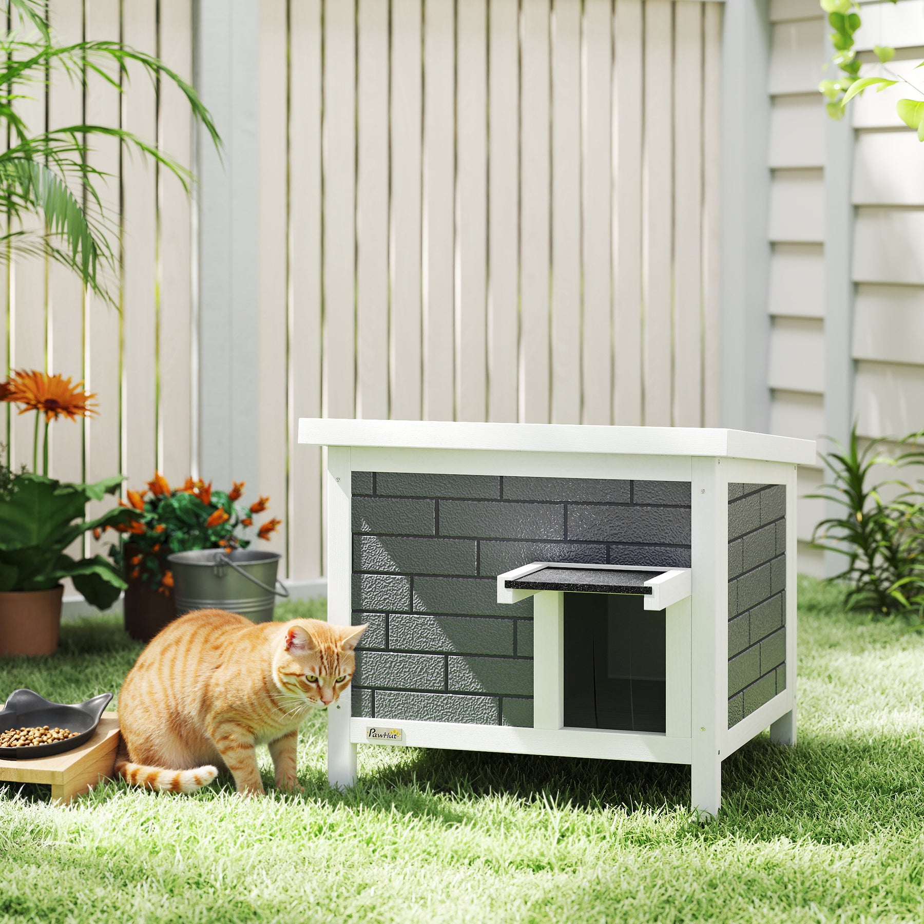 Outdoor Cat House Insulated with Openable Roof, Weatherproof Feral Cat Shelter for Rabbits, Cats, Grey