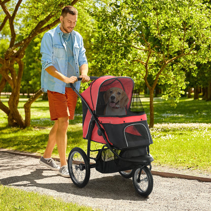 PawHut Foldable Pet Stroller with Three Wheels, for Small, Medium Dogs, Red PawHut