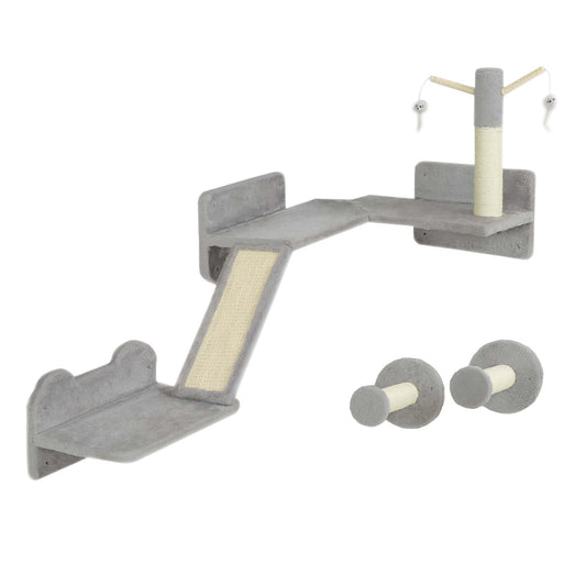 Cat Shelves with Scratching Posts, Scratching Pads, Perches, Cat Wands, Toy Balls, 3PCs for Indoor Light Grey