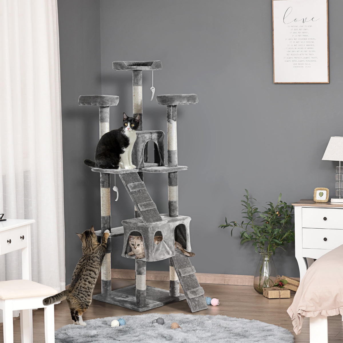 PawHut Tall Cat Tree with 2 Houses, 3 Perches & Scratching Posts Cat Tree PawHut