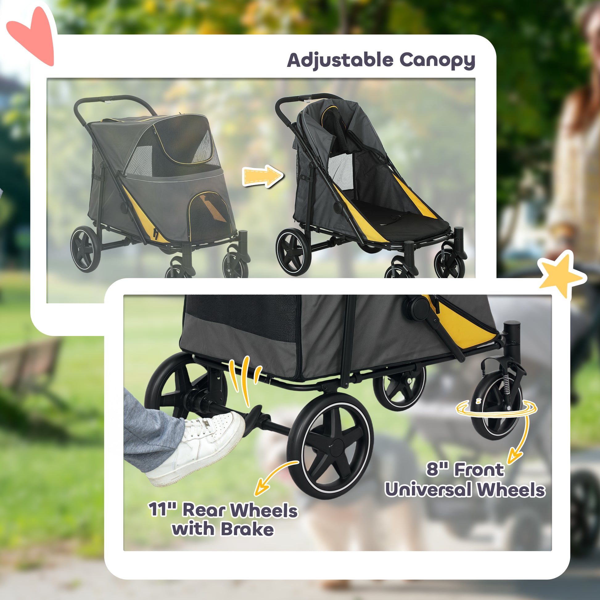 Pet Stroller W Universal Front Wheels Shock Absorber One Aosom UK