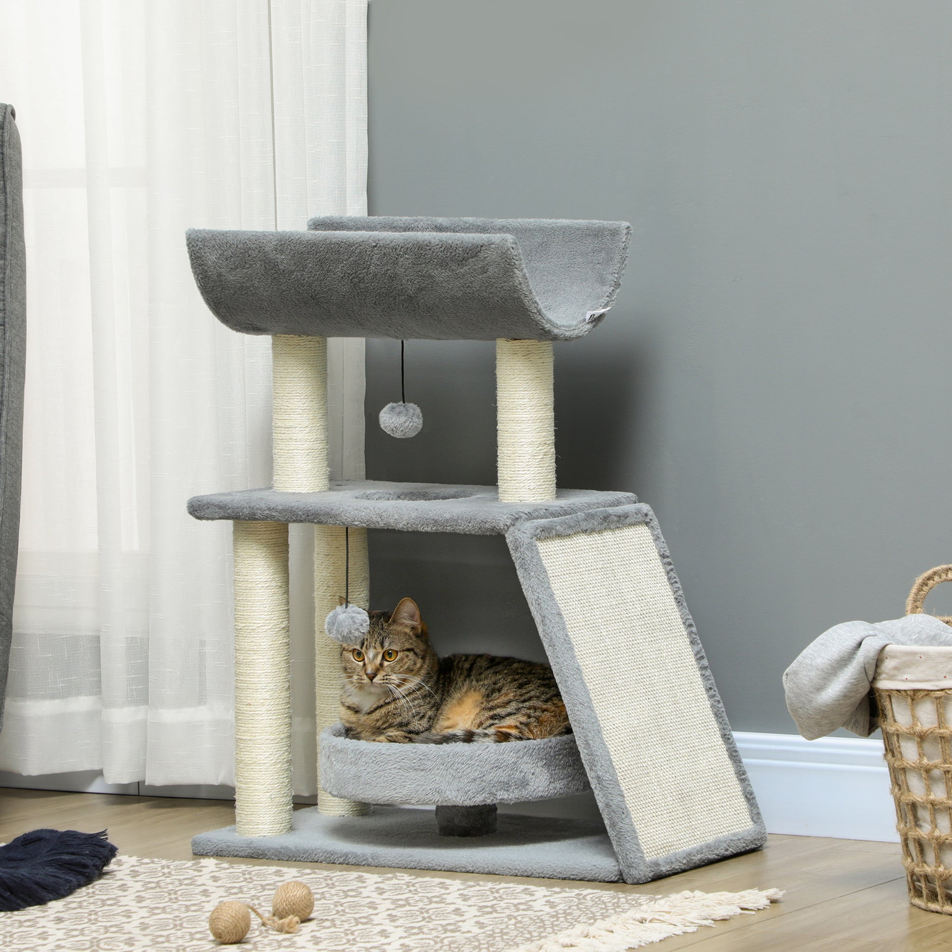 Cat Tree Tower Scratching Posts Cosy Bed Perch Interactive Aosom UK