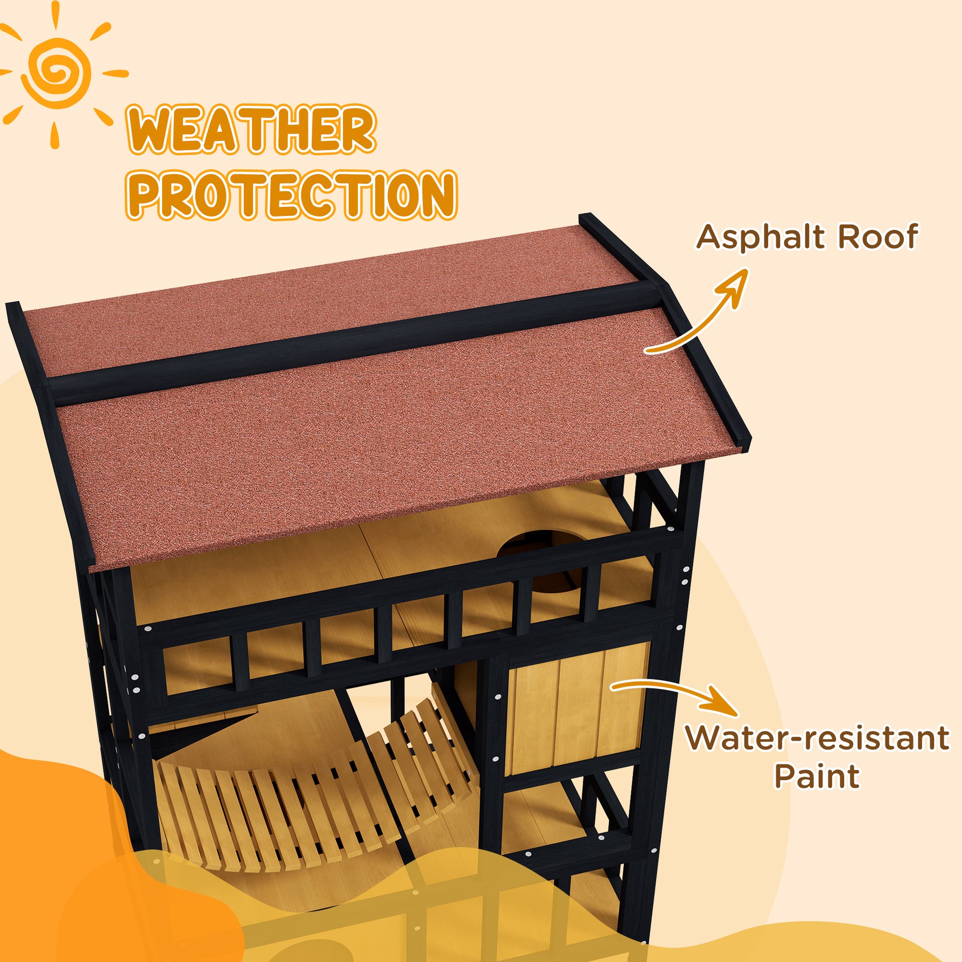 Outdoor Cat Shelter Four Tier Wooden Feral House Aosom UK