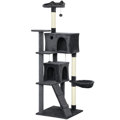PawHut 180cm Large Cat Tree Tower with Sisal Scratching Posts, Condos, Plush Perches, Hammock, Ladder, Dark Grey PawHut Default Title