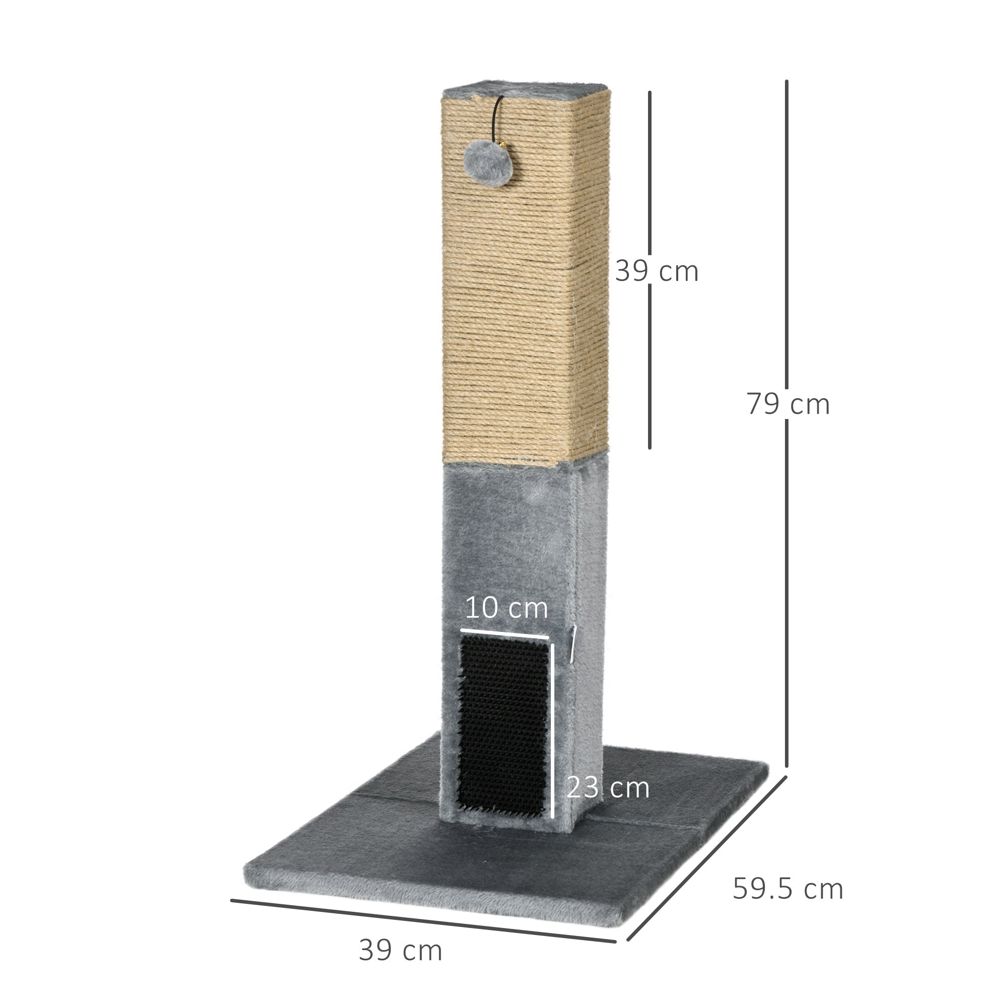 Cat Scratching Post, 79cm Tall with Jute Scratcher and Climbing Activity Centre, Carpet Base and Dangling Ball, Grey