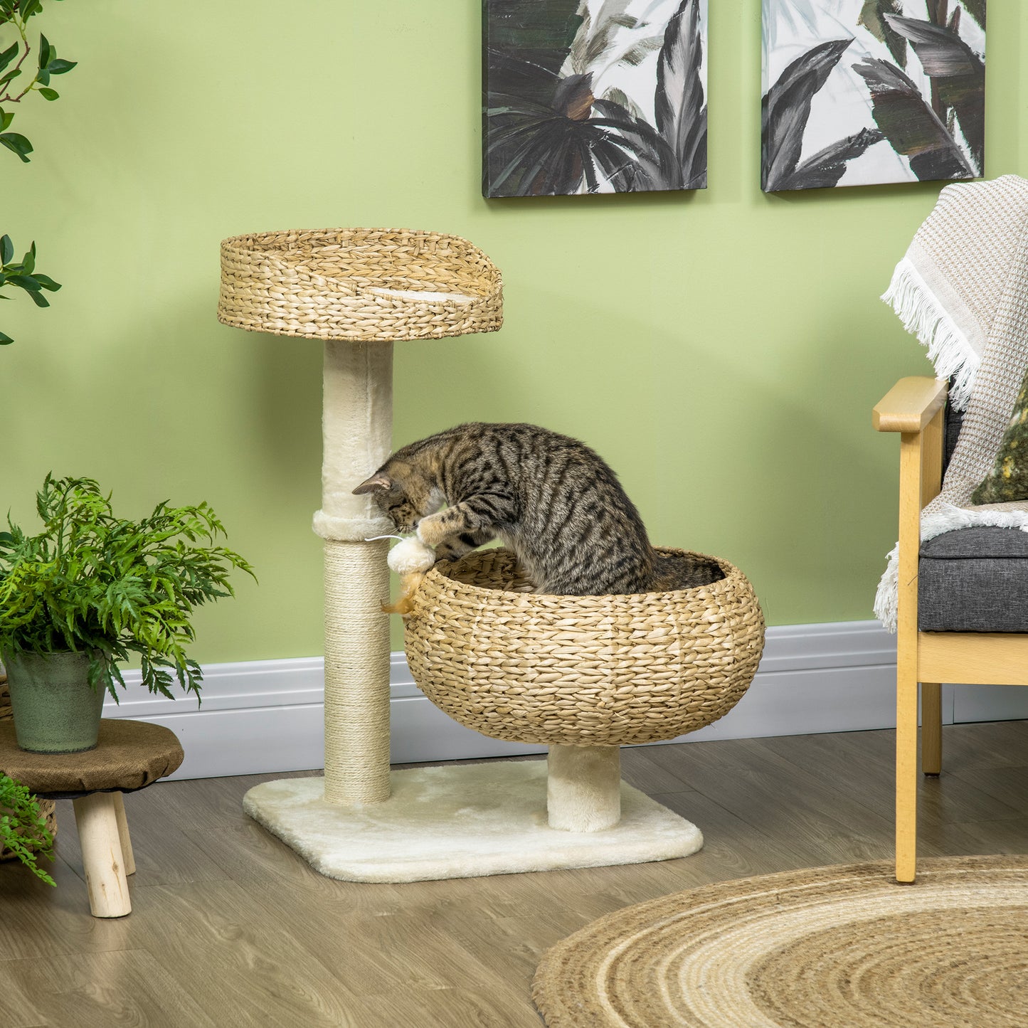 Cat Tree Kitten Tower With Sisal Scratching Post Two Beds