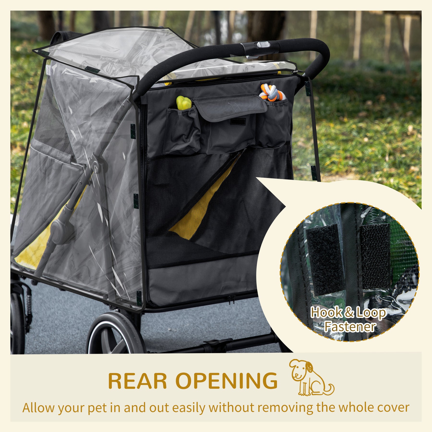 Foldable Pet Stroller with One-Click, Rain Cover, Front Wheels, Shock Absorber, Storage, Mesh for Cats & Dogs