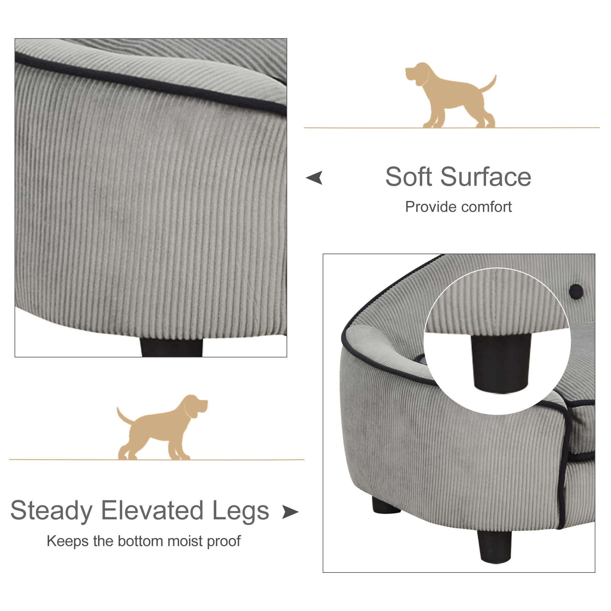 Pet Sofa Dog Bed Couch Cat Kitten Sponge Removable Cushion Lounge Grey