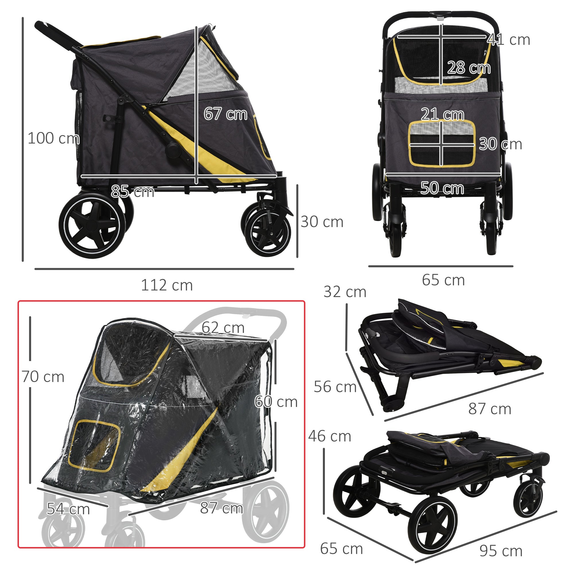 Foldable Pet Stroller with One-Click, Rain Cover, Front Wheels, Shock Absorber, Storage, Mesh for Cats & Dogs