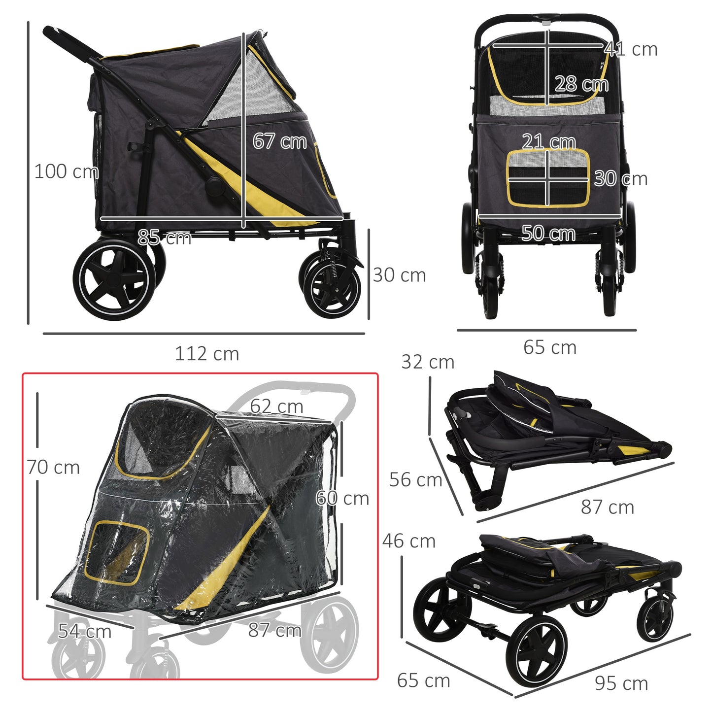 Foldable Pet Stroller With One Click Rain Cover Front Aosom UK